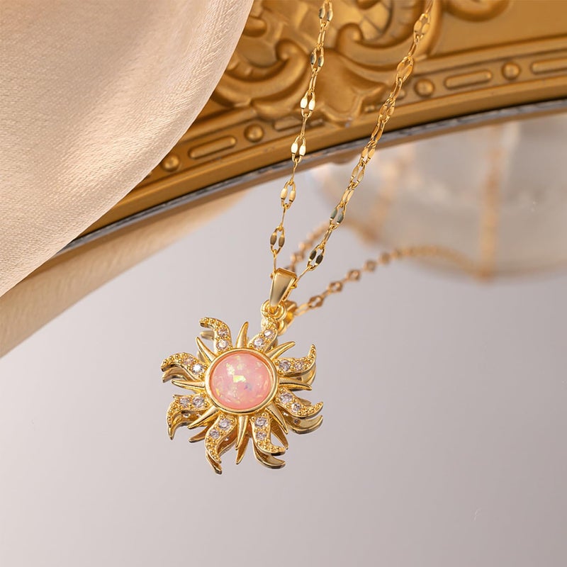 TACBSP Rapunz Sun Necklace for Women Tangled Necklace Sun Necklaces Opal Pendant Neckalces Healing Crystal Necklaces Christmas Trendy Jewelry - Image 2
